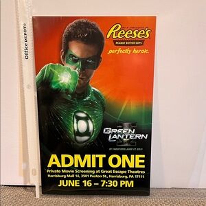 Green Lantern Private Movie Screening Oversized Ticket sponsored by Reese’s